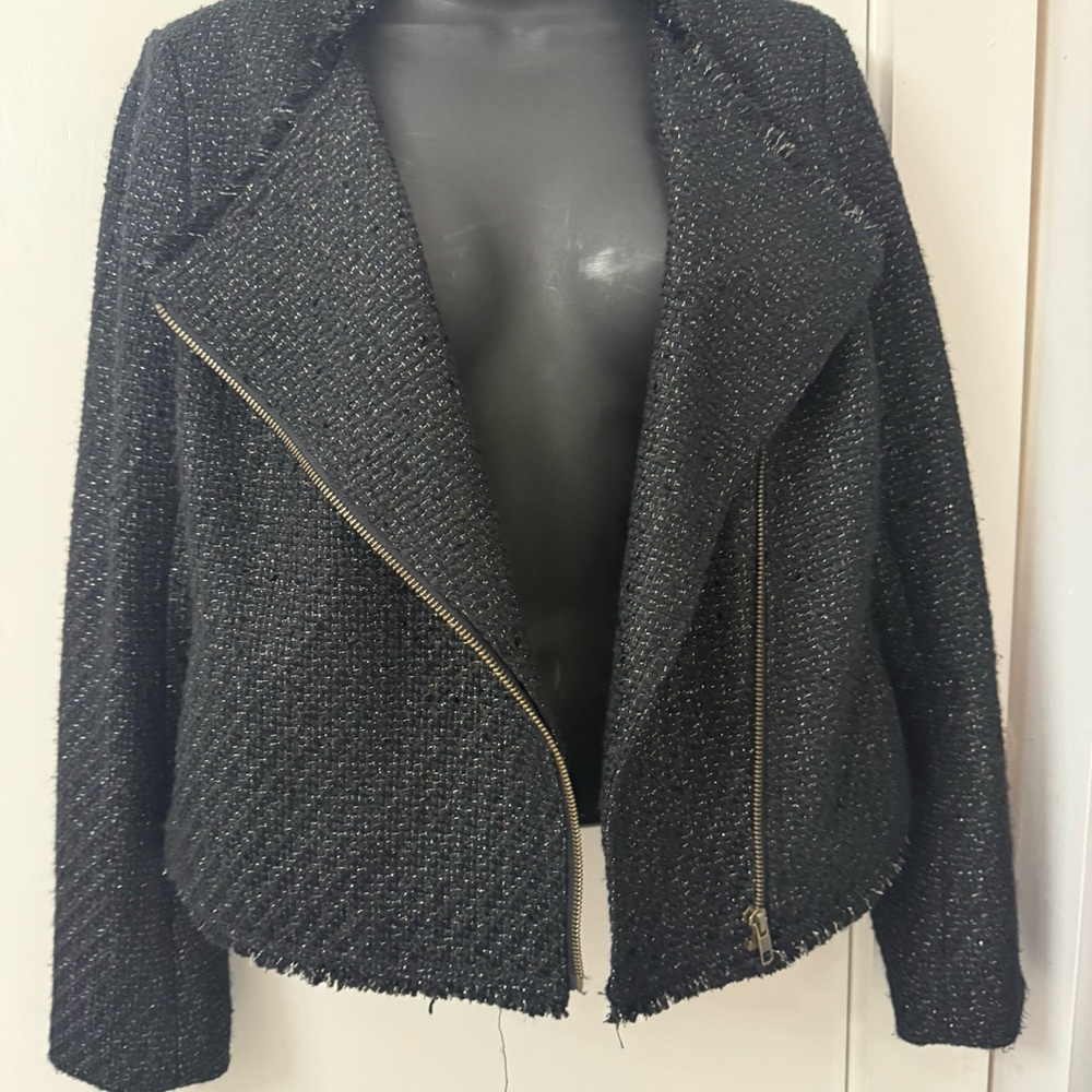 Ann Taylor Loft Outlet Tweed Motorcycle zip front  jacket - Sz Sm - Great Cond